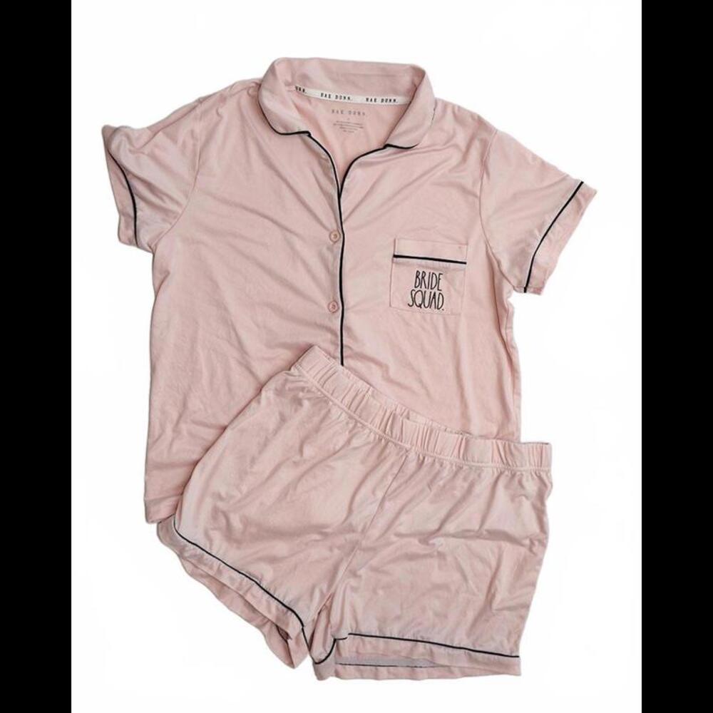 Rae Dunn Bride Squad Pajama Set - Pale Pink Short Sleeve & Shorts Size Large
